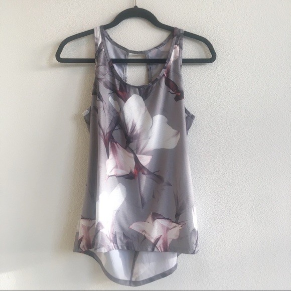 Fabletics Floral Bess Tank Top Mesh Workout Lightweight Gray Cutout Back Small - Picture 1 of 13
